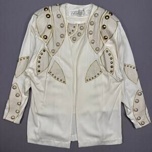 Vintage 1980’s Pearl and Gold Stud Jacket and Shirt Set with Leather Trim